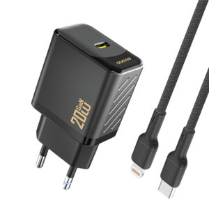 Dudao A26LEU PD 20W GaN USB-C laidinis įkroviklis su USB-C į Lightning kabeliu - juodos spalvos