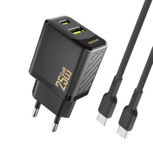 Dudao A26TCEU PD QC 25W GaN USB-A USB-C laidinis įkroviklis su USB-C kabeliu - juodos spalvos