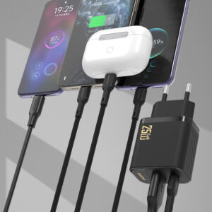 Dudao A26TCEU PD QC 25W GaN USB-A USB-C laidinis įkroviklis su USB-C kabeliu - juodos spalvos - Image 2