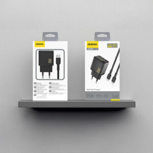 Dudao A26TCEU PD QC 25W GaN USB-A USB-C laidinis įkroviklis su USB-C kabeliu - juodos spalvos - Image 5