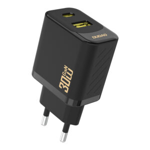 Dudao A27TEU PD 30W GaN USB-A USB-C laidinis įkroviklis - juodos spalvos