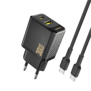 Dudao A27TCEU PD 30W GaN USB-A USB-C laidinis įkroviklis su USB-C kabeliu - juodos spalvos
