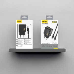 Dudao A27TCEU PD 30W GaN USB-A USB-C laidinis įkroviklis su USB-C kabeliu - juodos spalvos - Image 3
