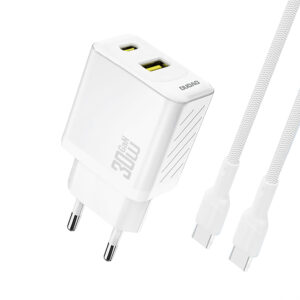 Dudao A27TCEU PD 30W GaN USB-A USB-C laidinis įkroviklis su USB-C kabeliu - baltos spalvos