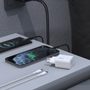 Dudao A27TCEU PD 30W GaN USB-A USB-C laidinis įkroviklis su USB-C kabeliu - baltos spalvos - Image 4