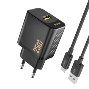 Dudao A27STEU 25W GaN USB-A laidinis įkroviklis su USB-A - USB-C kabeliu - juodos spalvos