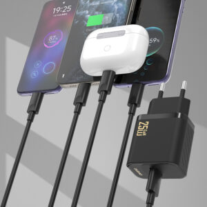 Dudao A27STEU 25W GaN USB-A laidinis įkroviklis su USB-A - USB-C kabeliu - juodos spalvos - Image 2