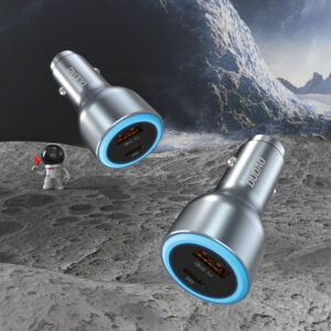 Dudao R4Ultra 120W Power Delivery Quick Charge LED automobilinis įkroviklis USB-A USB-C - Gray - Image 2