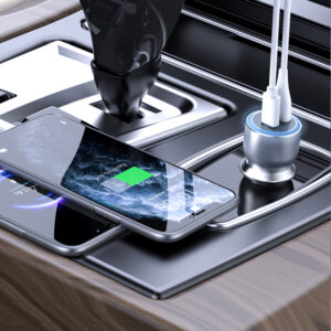 Dudao R4Ultra 120W Power Delivery Quick Charge LED automobilinis įkroviklis USB-A USB-C - Gray - Image 3