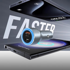 Dudao R4Ultra 120W Power Delivery Quick Charge LED automobilinis įkroviklis USB-A USB-C - Gray - Image 4