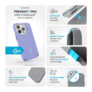 Speck Presidio2 Pro ClickLock & MagSafe - dėklas skirtas Apple iPhone 16 Pro Future Lavender / Cassis Purple / White - Image 3