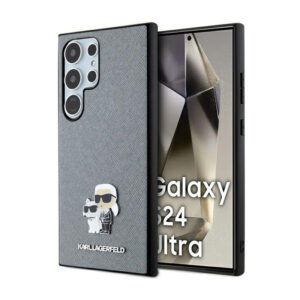 Karl Lagerfeld Saffiano Karl & Choupette Metal Pin - dėklas skirtas Samsung Galaxy S24 Ultra grey - Image 1