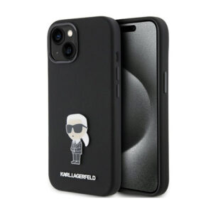 Karl Lagerfeld Silicone Ikonik Metal Pin - Apple iPhone 15 Plus Case Black - Image 1