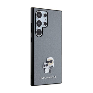 Karl Lagerfeld Saffiano Karl & Choupette Metal Pin - dėklas skirtas Samsung Galaxy S24 Ultra grey - Image 4