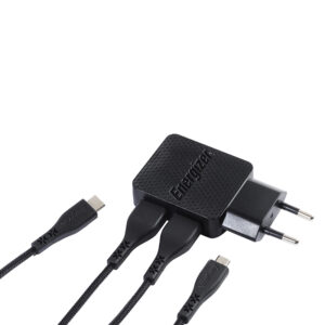 Energizer HardCase - 2x USB-A 12W mains įkroviklis + USB-C & Micro USB cable juodos spalvos - Image 3