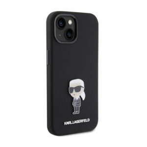 Karl Lagerfeld Silicone Ikonik Metal Pin - Apple iPhone 15 Plus Case Black - Image 4