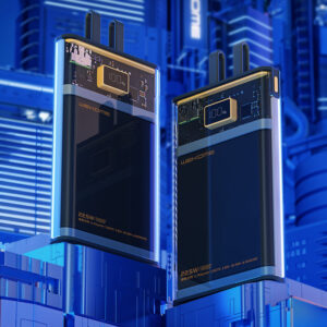 WEKOME WP-323 Vanguard Series - Power bank 10000 mAh Super Charging su integrated USB-C & Lightning cable PD 20W + QC 22.5W juodos spalvos / Transparent - Image 5