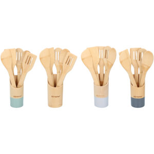 Alpina - Bamboo kitchen utensil set 5 pcs. with container (Marine) - Image 3