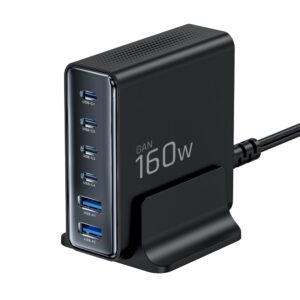 Tech-Protect DC160W-GAN 6-Port stalinis įkroviklis PD 160W / QC3.0 juodos spalvos - Image 2