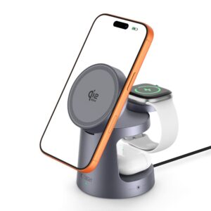 Tech-Protect QI2.2-25W-A48 3in1 magnetic MagSafe belaidis įkroviklis pilkos spalvos - Image 2