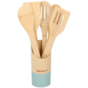 Alpina - Bamboo kitchen utensil set 5 pcs. with container (Marine) - Image 1