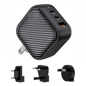 INVZI GanHub 2x USB-C + USB wall charger, 65W, EU/UK/AU/US juodos spalvos