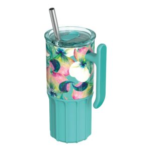 Quokka Umi - 720 ml Stainless Steel Thermal Mug with Straw and Silicone Coaster (Waterfall Garden)