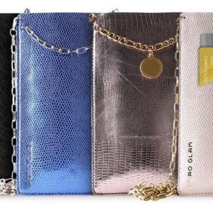 PURO GLAM Chain - Universal dėklas skirtas smartphones with 2 card slots w / gold chain XL blue - Image 2