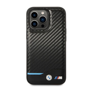 BMW Leather Carbon Blue Line MagSafe - dėklas skirtas Apple iPhone 14 Pro Black - Image 3