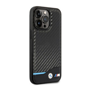 BMW Leather Carbon Blue Line MagSafe - dėklas skirtas Apple iPhone 14 Pro Black - Image 4