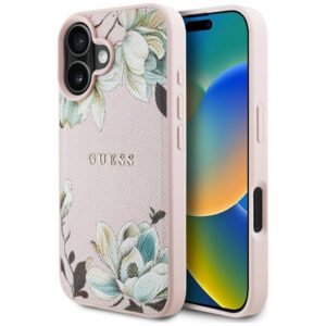 Guess Grained Printed Flower Pattern MagSafe - dėklas skirtas Apple iPhone 16 pink - Image 1