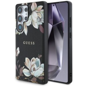 Guess Grained Printed Flower Pattern MagSafe - dėklas skirtas Samsung Galaxy S25 Ultra black - Image 1