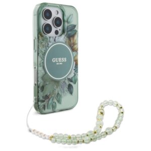 Guess IML Flowers With Pearl Strap MagSafe - dėklas skirtas Apple iPhone 16 Pro Green - Image 3