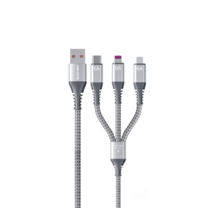 WEKOME WDC-170 Raython Series - 3-in-1 USB-A to USB-C + Lightning + Micro USB 1.2 m Fast Charging PD Cable sidabro spalvos