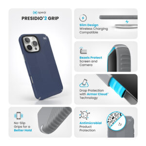 Speck Presidio2 Grip - dėklas skirtas Apple iPhone 16 Pro Max Coastal Blue / Dust Grey / White - Image 6