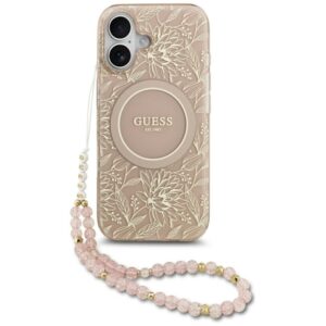 Guess IML Flowers Electro Pearl Strap MagSafe - Case Apple iPhone 17 pink