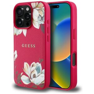 Guess Grained Printed Flower Pattern MagSafe - dėklas skirtas Apple iPhone 16 Pro Max fuchsia - Image 1
