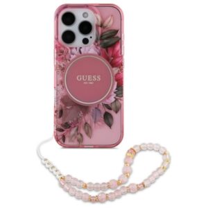 Guess IML Flowers With Pearl Strap MagSafe - dėklas skirtas Apple iPhone 16 Pro Pink - Image 2