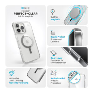 Speck Presidio Perfect-Clear MagSafe - dėklas skirtas Apple iPhone 16 Pro Max Clear / Chrome Finish / Serene Silver - Image 6