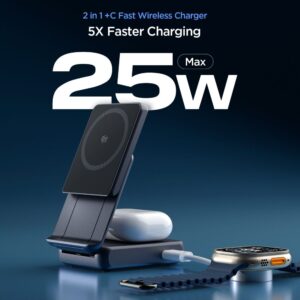 Spigen Essential EF302MOQ Qi2.2 2IN1 Magnetic MagSafe belaidis įkroviklis juodos spalvos - Image 3