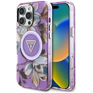 Guess Glitter Flowers Triangle Buttons MagSafe - dėklas skirtas Apple iPhone 16 Pro purple - Image 1