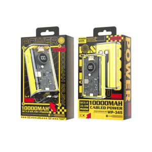 WEKOME WP-345 Vanguard Series - Power bank 10000 mAh Fast Charging su built-in USB-C & Lightning PD 20W cable + QC 22.5W Yellow - Image 2