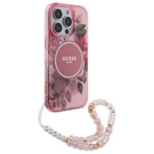 Guess IML Flowers With Pearl Strap MagSafe - dėklas skirtas Apple iPhone 16 Pro Pink - Image 3