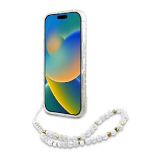 Guess IML Flowers Allover Electro With Pearl Strap MagSafe - dėklas skirtas Apple iPhone 16 White - Image 4