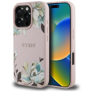 Guess Grained Printed Flower Pattern MagSafe - dėklas skirtas Apple iPhone 16 Pro pink - Image 1