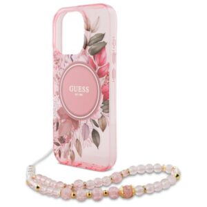 Guess IML Flowers With Pearl Strap MagSafe - dėklas skirtas Apple iPhone 16 Pro Pink - Image 5
