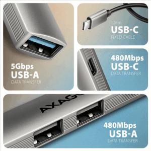 AXAGON HUE-STC USB Hub - 3x USB-A, 1x USB-C, 12cm USB-C Cable - Image 5
