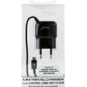 PURO Mini kelioninis įkroviklis - Portable laidinis įkroviklis su Micro USB Cable juodos spalvos - Image 5