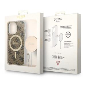 Guess Bundle Pack MagSafe 4G - Set of dėklas skirtas Apple iPhone 13 Pro Max + MagSafe charger Brown/Gold - Image 2