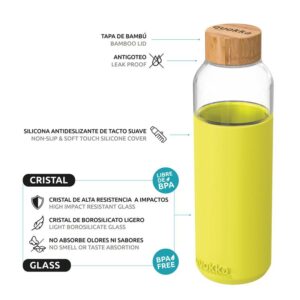 Quokka Flow - Glass rounded bottle with silicone cover 660ml (Neon Green) - Image 2